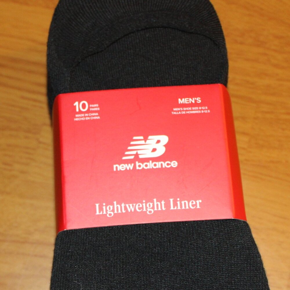 New Balance Men's Black 10-Pair Lightweight Liner Socks, Size 8 - 12 NWT